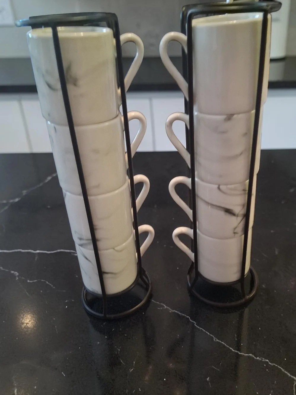American Atelier ceramic espresso cups, modern marble pattern And Black Stand